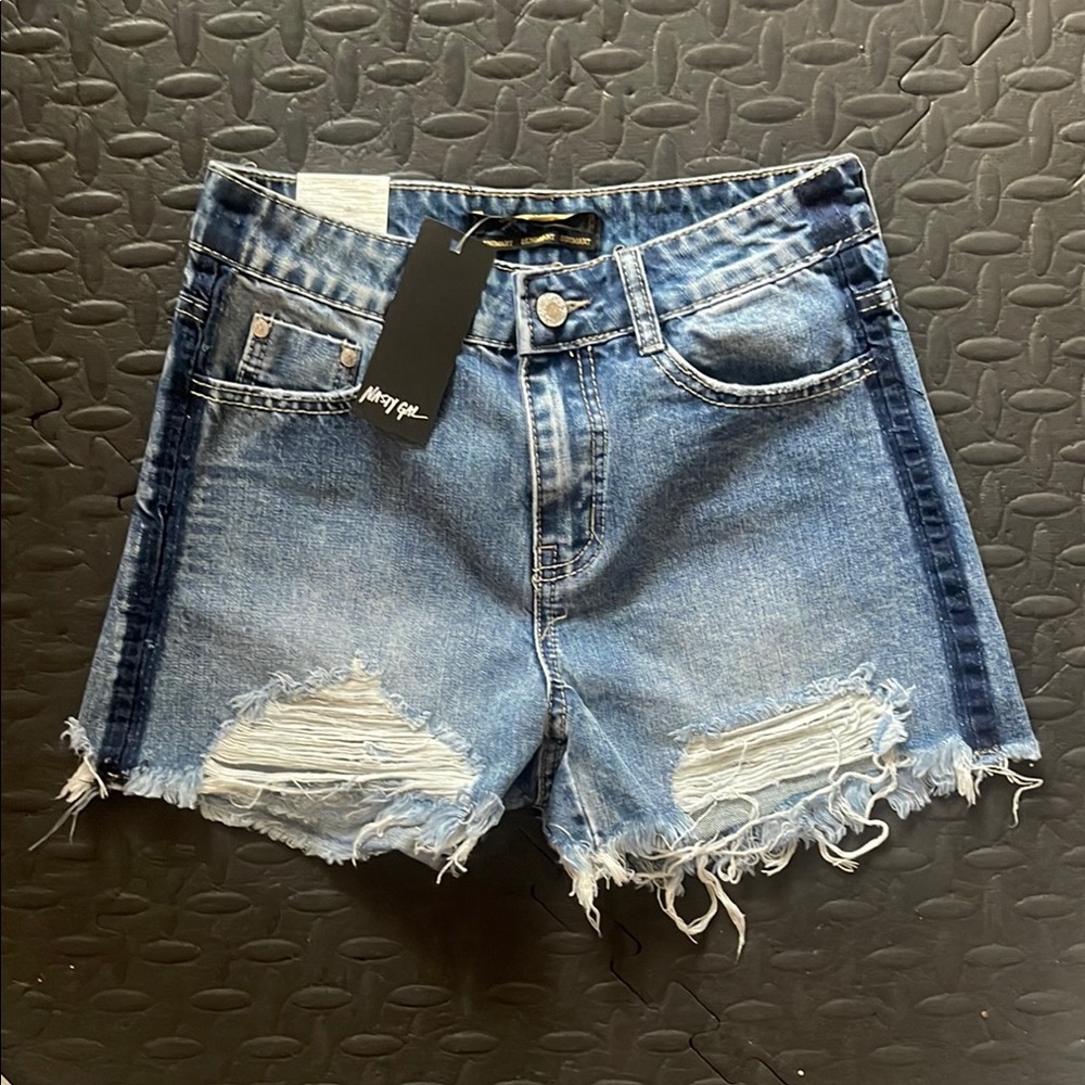 Denim Blue Distressed Shorts